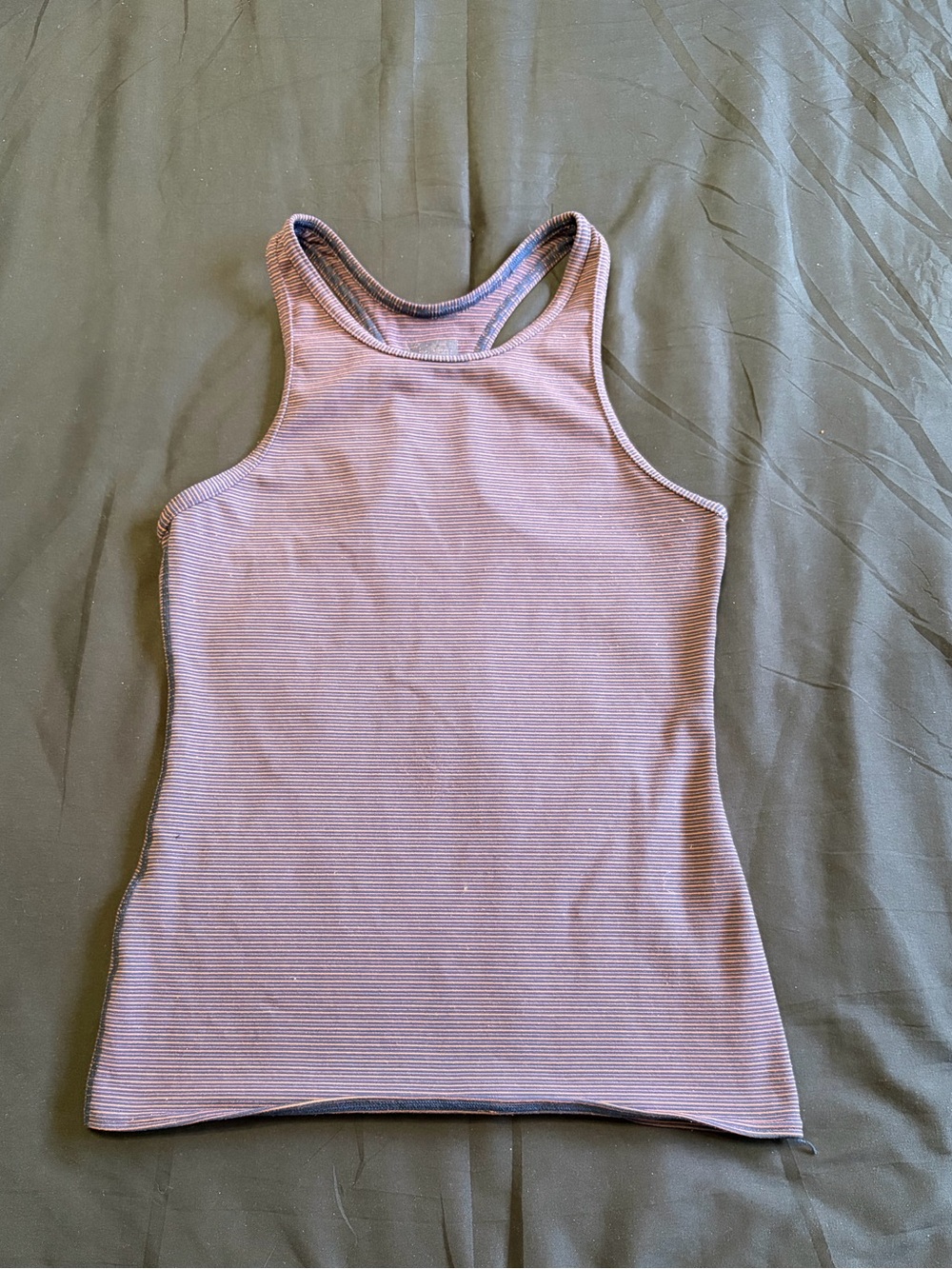 Navy blue/orange striped workout tank top. Size XS.